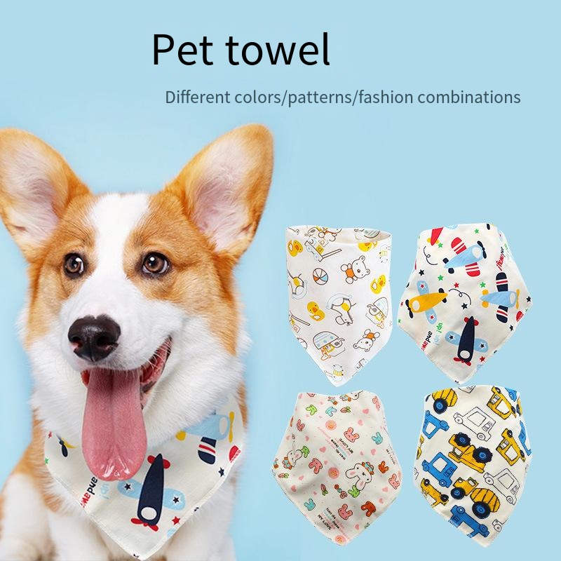 Dog and cat drool towel New printed pet triangle towel